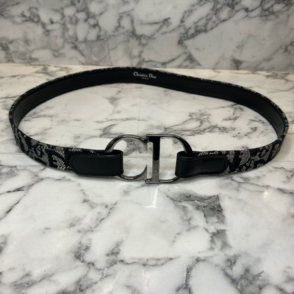 CHRISTIAN DIOR Galliano Vintage Black Diorissimo Canvas CD Belt - Size 75cm/30" - Picture 4 of 11